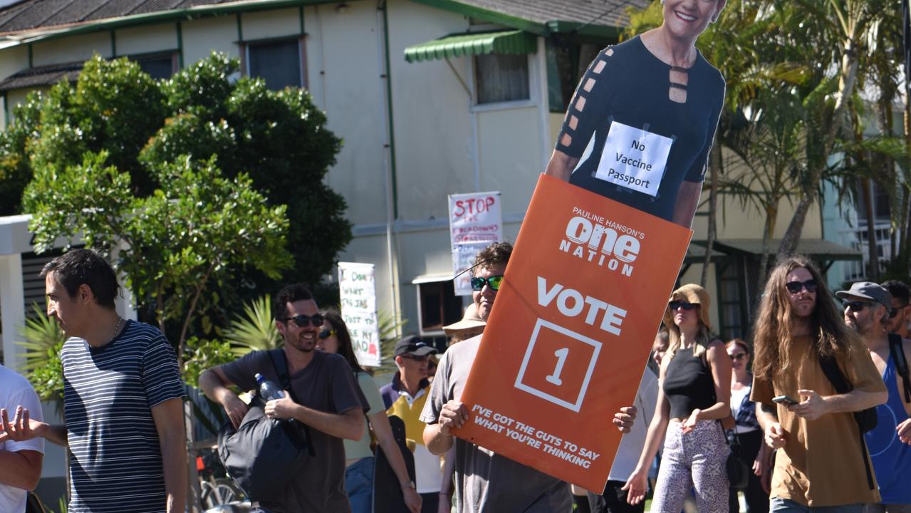 Protester with One Nation sign. Photo: Liana Walker