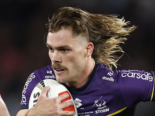 SYDNEY, AUSTRALIA - OCTOBER 06:  Ryan Papenhuyzen of the Storm runs the ball during the 2024 NRL Grand Final match between the Melbourne Storm and the Penrith Panthers at Accor Stadium on October 06, 2024, in Sydney, Australia. (Photo by Cameron Spencer/Getty Images)