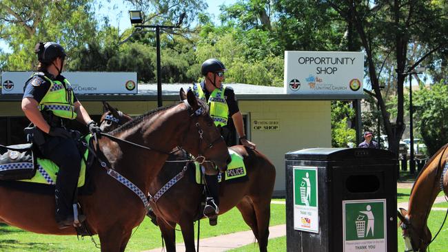 Police patrol the Todd Mall on horseback as part of Operation Drina, targeting anti-social behaviour and associated crime in Alice Springs. November 29, 2022. Picture: Jason Walls