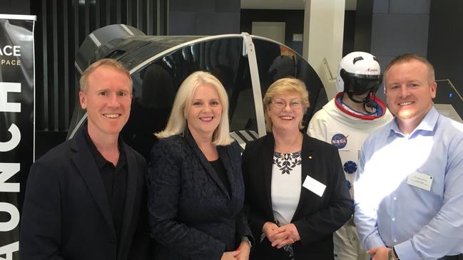 Adam Gilmour, Minister for Industry, science and Technology Karen Andrews, head of the new Australian Space Agency Dr Meghan Clark and James Gilmour last month at the Australian Space Research Conference.