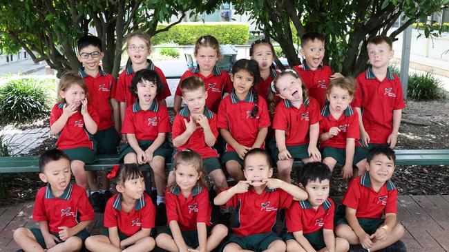 My First Year: Benowa State School Prep P. Front row: Andrew, Asterin, Narvah, Ethan, Aiden, Ayden. Middle row: Alice, Lucy, Kallen, Arnaz, Myah, Eloise. Back row: Steve, Ava, Sylvie, Freya, Luca-James, Conor. Picture: Glenn Hampson.