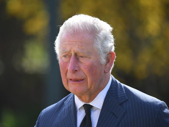 Prince Charles, Prince of Wales, visited tributes to his late father in the gardens of Marlborough House. Picture: Getty Images