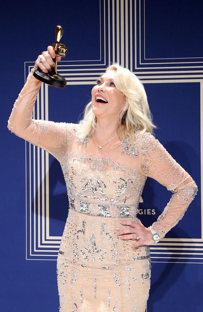 Kerri-Anne Kennerley poses with the Hall Of Fame Logie Award during the 59th Annual Logie Awards at Crown Palladium. Picture: Getty