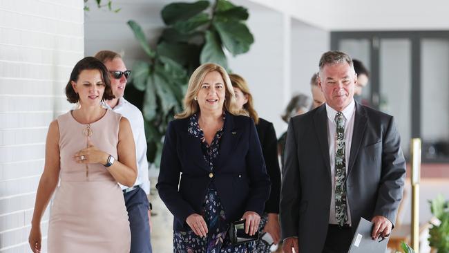 Claudia Brumme-Smith, Annastacia Palaszczuk and Scott Stewart at the Townsville Enterprise lunch talking about energy and jobs announcements at The Ville. Picture: Annette Dew