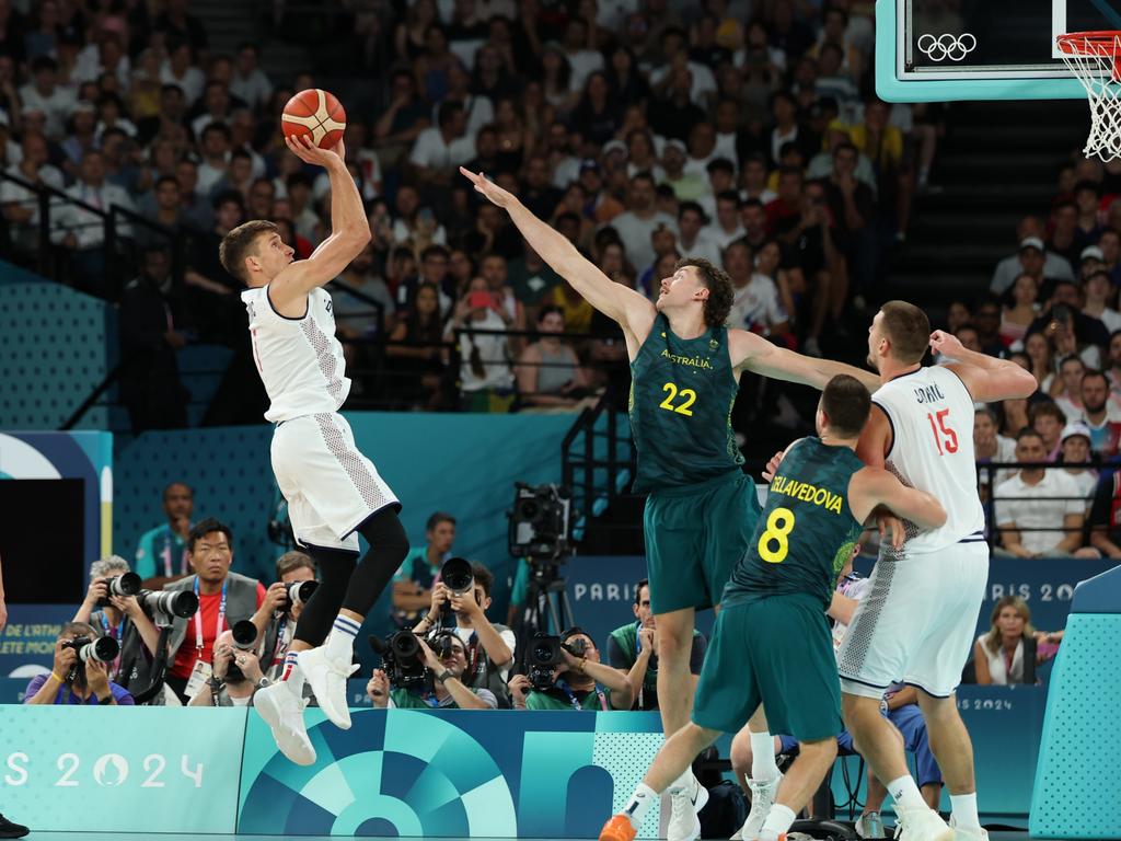 Bogdan Bogdanovic attempts a shot over Will Magnay. Picture: Gregory Shamus/Getty Images