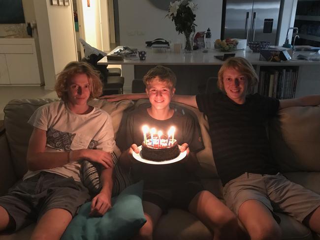  Kyle Davis, 18, (left) of Fairlight, who was discharged from hospital on his brother Gabe's 15th birthday. Pictured with Gabe (centre) and older brother Zac, 21. Picture: Supplied