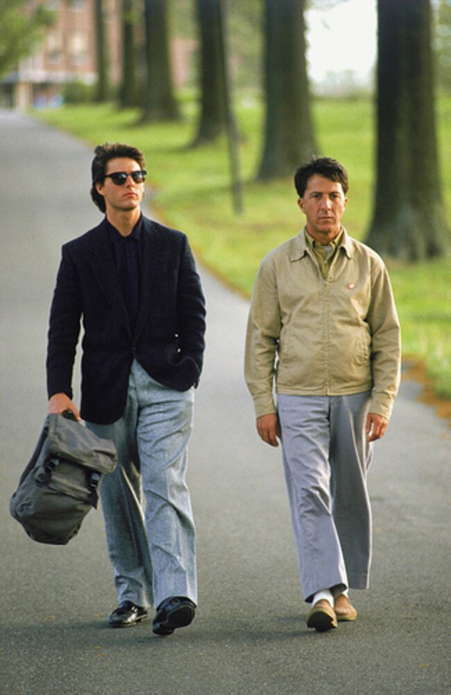 Tom Cruise as Charlie and Dustin Hoffman as Raymond in a scene from 1988 film Rain Man. Picture: Supplied