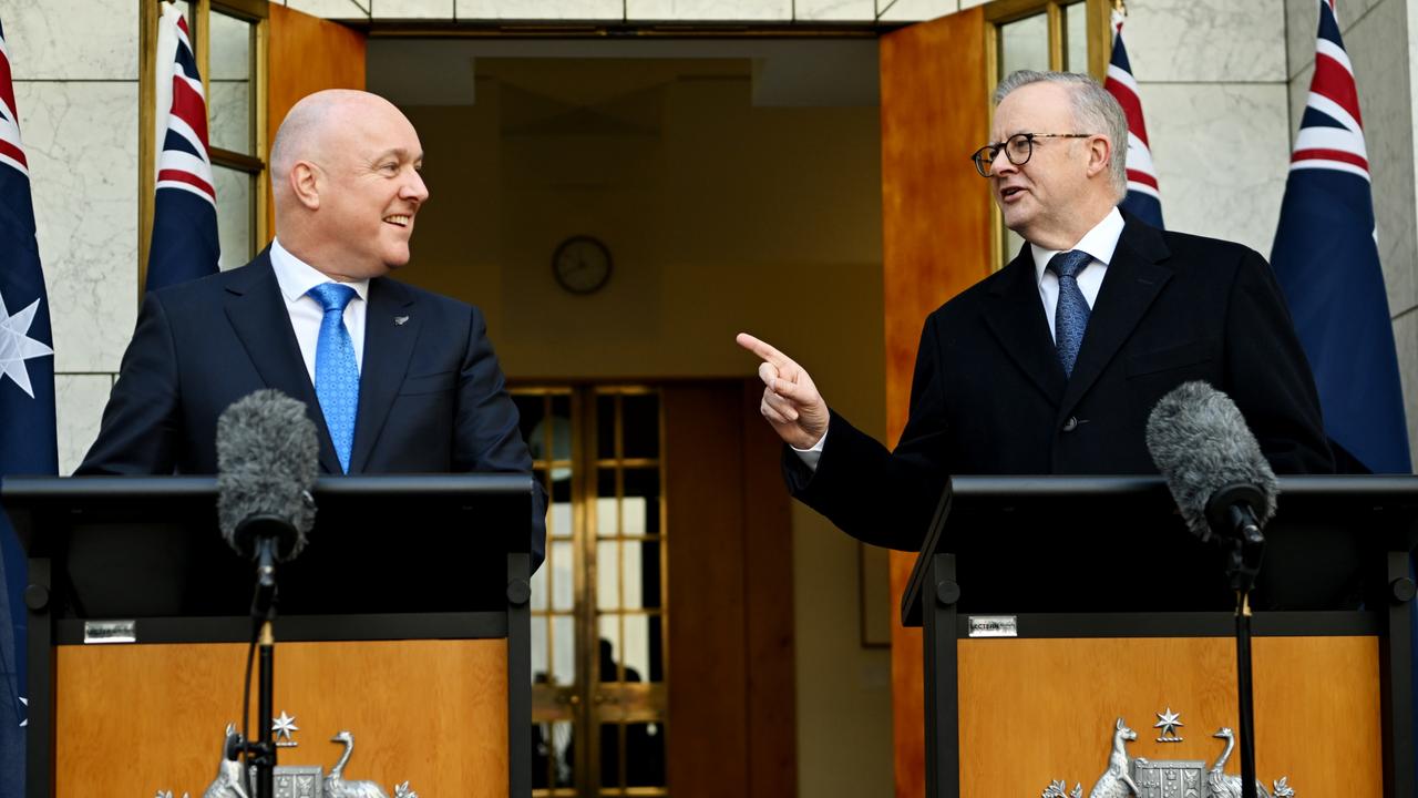 New Zealand Prime Minister Christopher Luxon (left) and Anthony Albanese discussed the seamless travel plans during their meeting in Canberra on Friday. (Photo by Tracey Nearmy/Pool/Getty Images)
