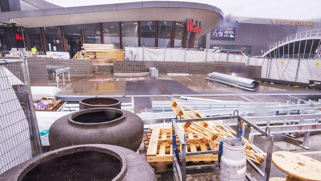 Construction of Westfield Doncaster’s dining precinct is continuing. Picture: Rob Leeson