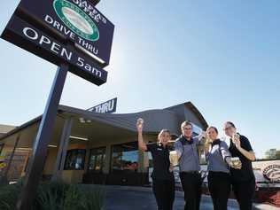 DRIVE-THRU COFFEE: Zarraffa's Coffee South Tweed team members at the new Tweed City store. Picture: Contributed