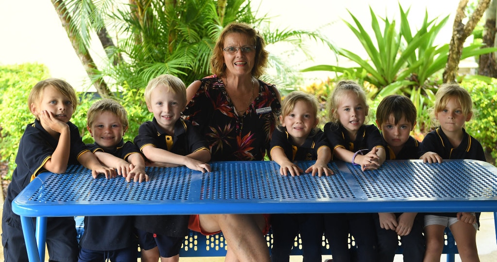 GUNALDA PREP: (From left) Seth Koop, Jonathan Searle, Ethan Hawksford, Ms Dorelle Newman teacher, Mariah Woodforde, Ciara Rivette, Rhys McKenzie and Lily Battes. Picture: Renee Albrecht