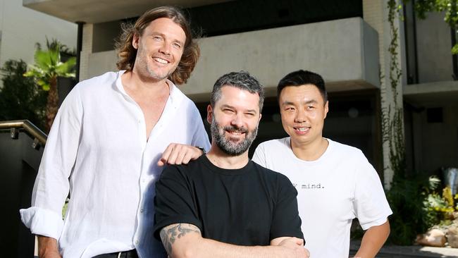 Ty Simon, Ben Williamson and Frank Li outside their new Valley restaurant. Picture: Steve Pohlner