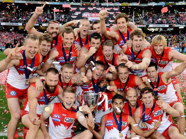 The Swans celebrating their 2012 triumph.