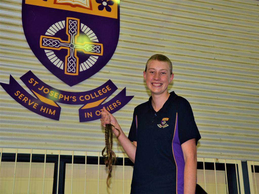 At the St Joseph's College 2023 World's Greatest Shave event is student Emily Chandler post shave. Picture: Rhylea Millar