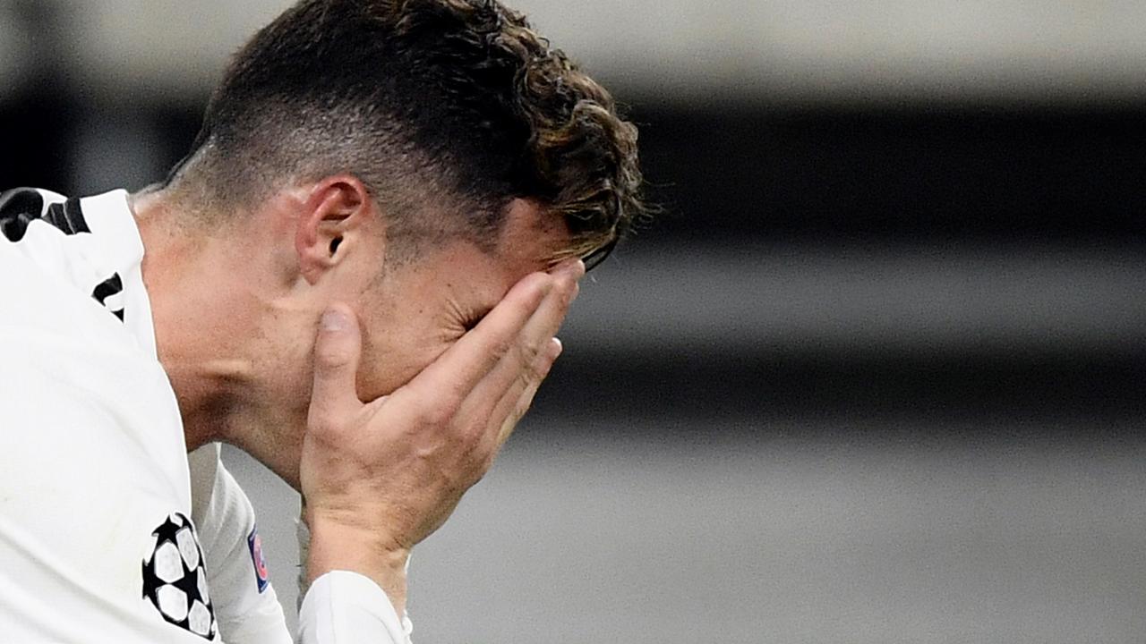 Juventus' Portuguese forward Cristiano Ronaldo reacts after missing a chance.