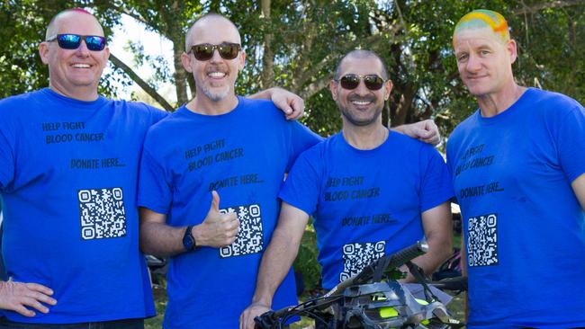 Craigslea State High School teachers Craig Gray, James Baulch, Brian Stumer and Firas Elia took part in the World’s Greatest Shave. Picture: Phoebe Baker