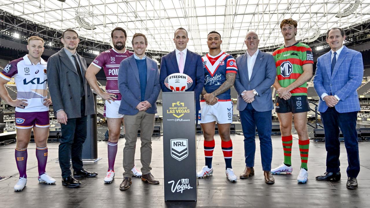 Players pictured at Allegiant Stadium in Las Vegas which will host 10 NRL matches kicking off with a season-opening double-header in March. Picture: Getty Images