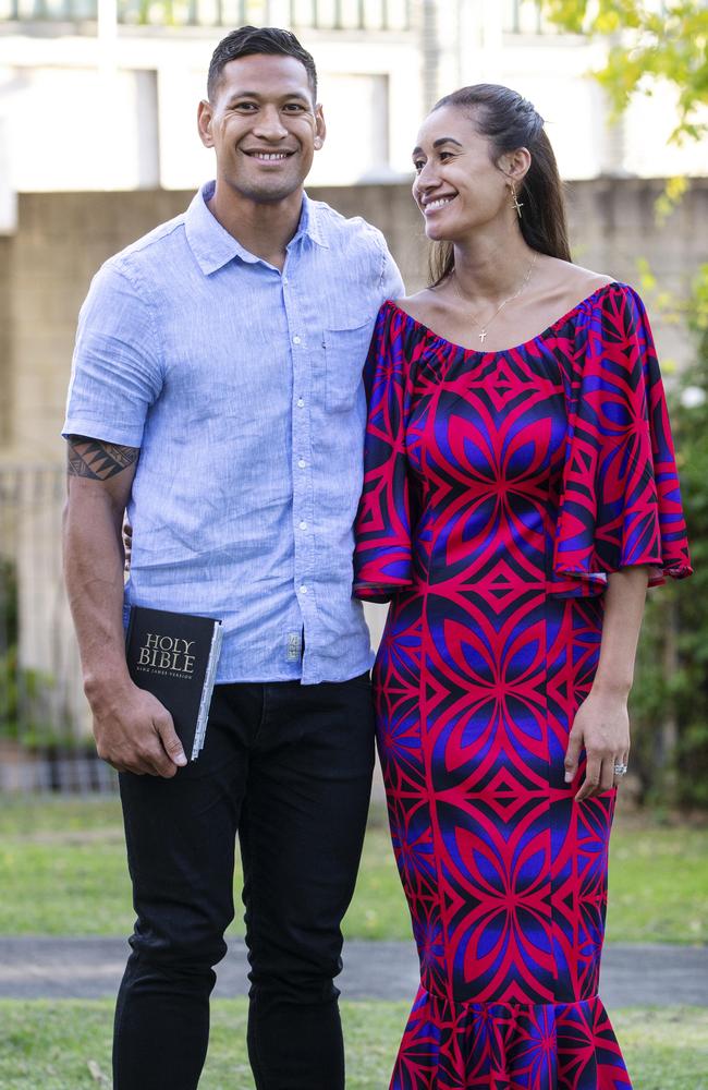 Israel Folau with his wife Maria Folau. Picture: Hollie Adams/The Australian