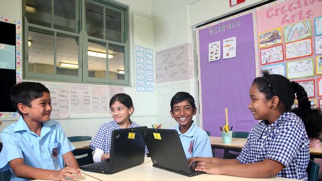 Daniel Bayane 10, Ramsha Tauqeer 9, Jaffar Maricar 9 and Saba Kauser 9, will have a chance to match the NAPLAN results when they site the test this year. Picture: Justin Sanson