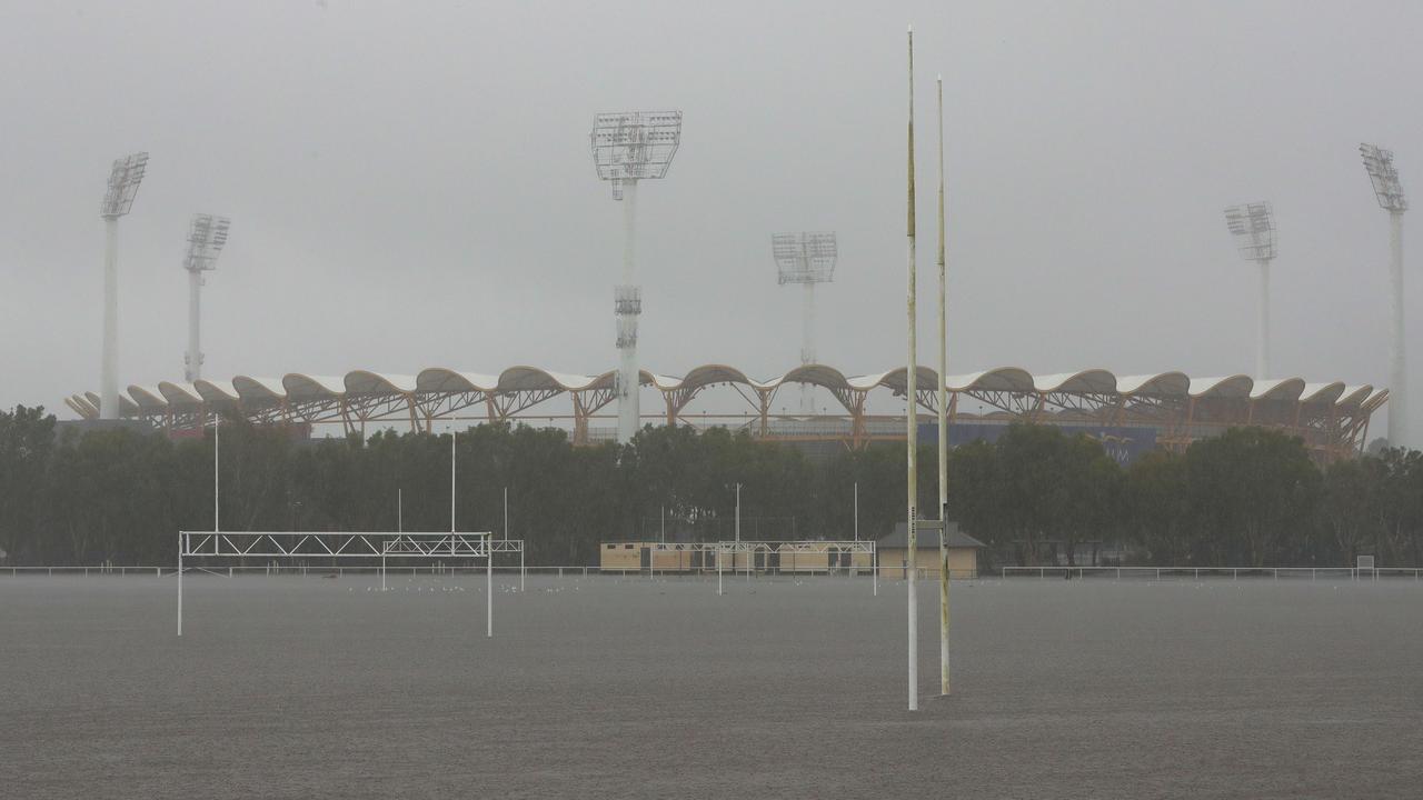 Flooded Carrara sport fields on the Gold Coast resembles a lake. Picture: Glenn Hampson