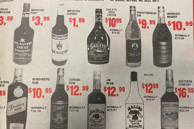 Spirits were very cheap at the time. Advertising, Gold Coast Bulletin, July 1985