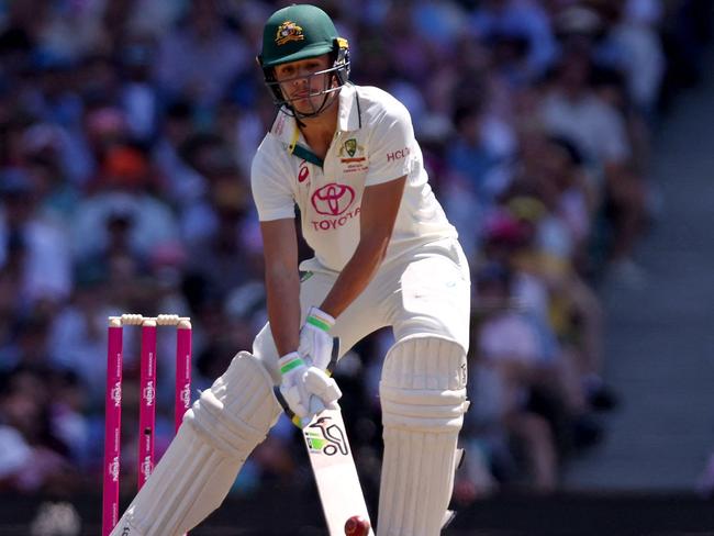 Australiaâs Sam Konstas (L) hits a boundary off a delivery from Indiaâs captain Jasprit Bumrah during day two of the fifth cricket Test match between Australia and India at The SCG in Sydney on January 4, 2025. (Photo by DAVID GRAY / AFP) / -- IMAGE RESTRICTED TO EDITORIAL USE - STRICTLY NO COMMERCIAL USE --