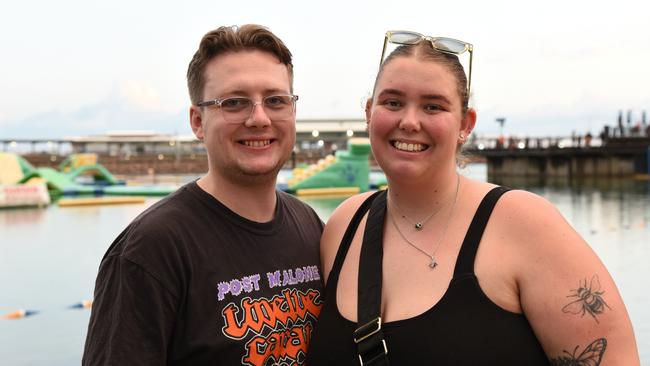 Hayden Woolcott and Gypsy Marsh at Darwin's Waterfront Precinct for New Year's Eve 2024. Picture: Alex Treacy