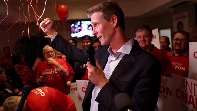 Andrew Charlton thanked his Labor cohorts and relatives. Picture: Damian Shaw