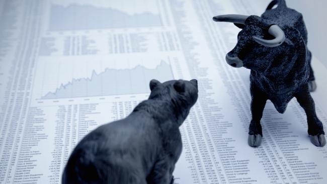 Bull and bear , symbolic beasts of market trend; investing generic