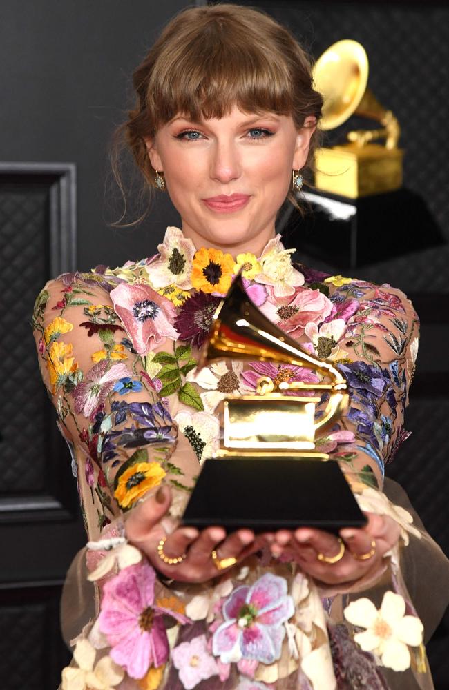 Taylor Swift won Album of the Year for folklore at the 2021 Grammys. Picture: Kevin Mazur / The Recording Academy / AFP
