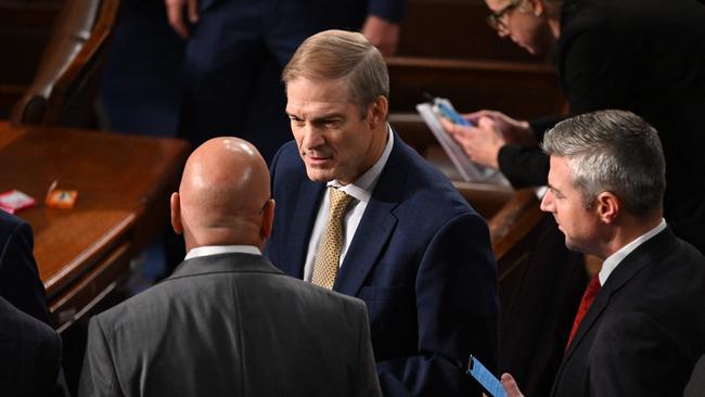 Jim Jordan, centre, awaits the verdict of fellow Republicans on the floor of the house on Tuesday. Picture: AFP