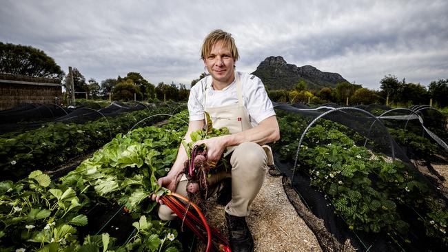 Executive chef Robin Wickens in the kitchen garden at Royal Mail Hotel in the Grampians. Picture: Nicole Cleary.