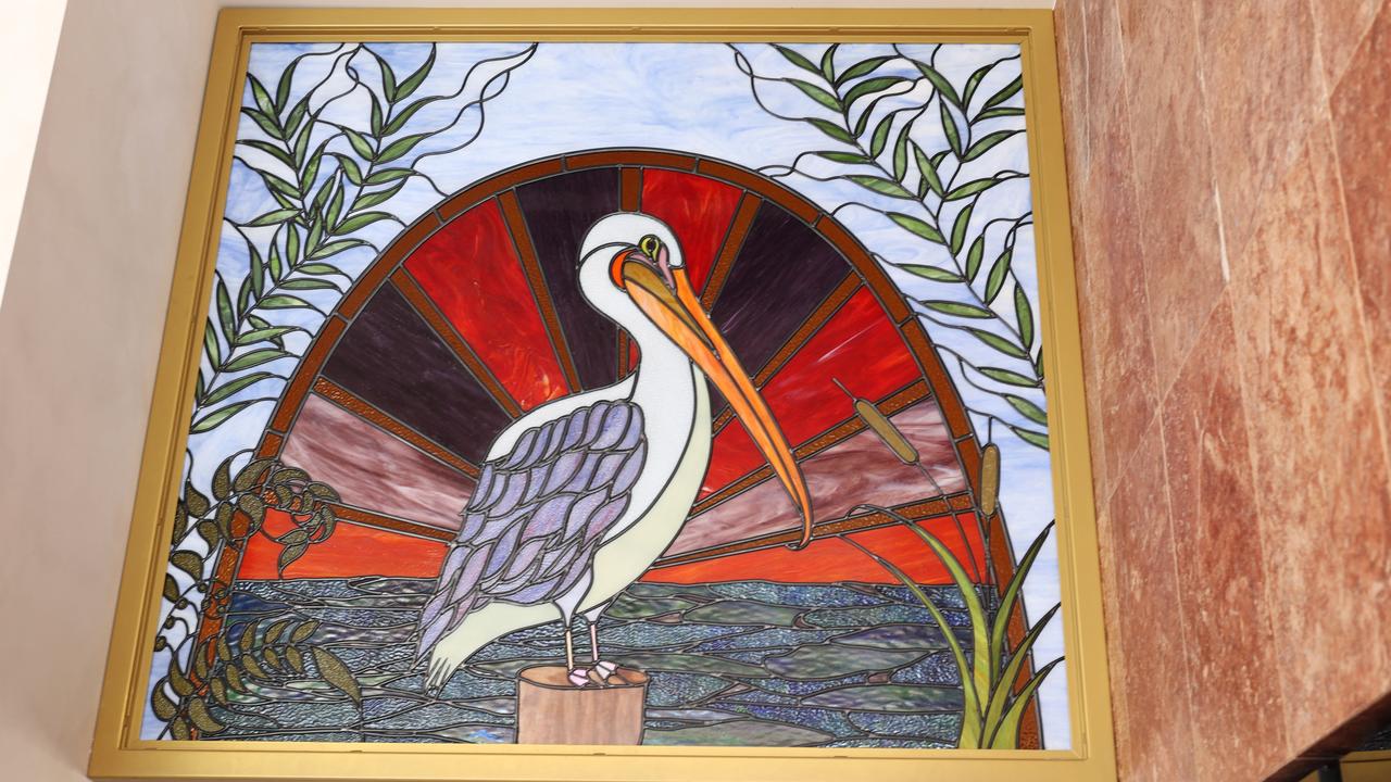 The stained glass pelican artwork. Picture: Lachie Millard