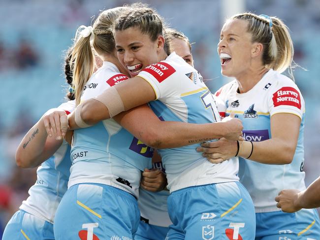 Jamie Chapman scores during the NRLW Grand Final between the Newcastle Knights and the Gold Coast Titans at Accor Stadium, Sydney Olympic Park. Pics Adam Head