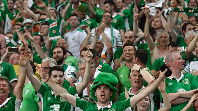 Ireland supporters celebrate after the Euro 2016 group E football match.