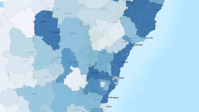 A map produced by Urban Bio - the darker the blue, the more places of worship. Picture: Supplied