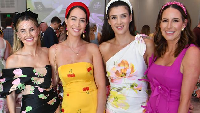 Social photos for the Melbourne Cup function at The Ville. Danielle Fairbrother, Samantha Giudicatti, Courtney Jager and Candice Gardner.  Picture: Evan Morgan