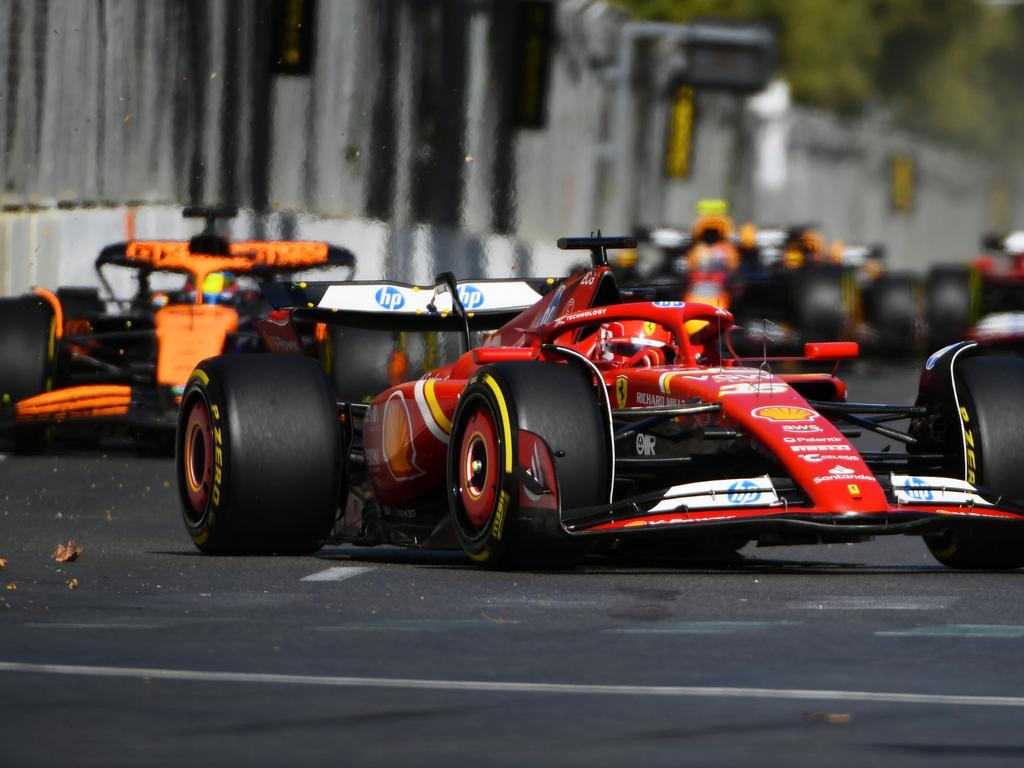 Oscar Piastri stalks Charles Leclerc in Baku, awaiting his chance to overtake. Picture: James Sutton/Getty Images