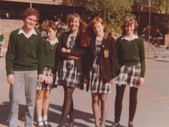 Kathleen Folbigg (second from left) with students at Kotara High.