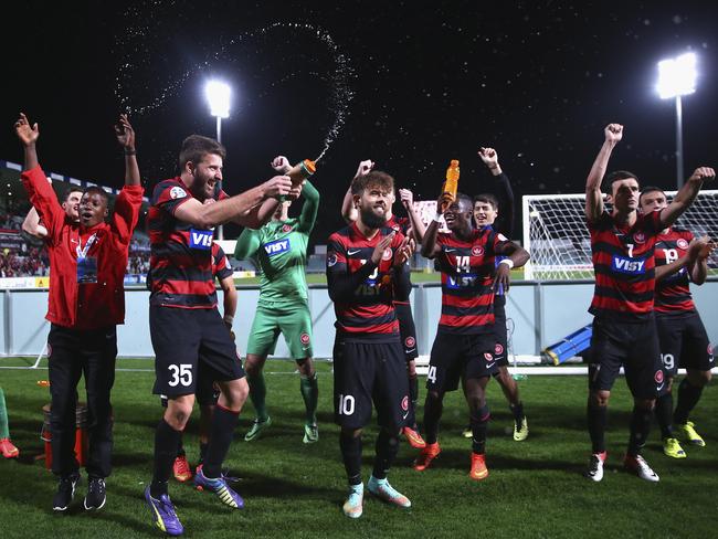 The Wanderers celebrate after the Asian Champions League semi final. (Getty Images)