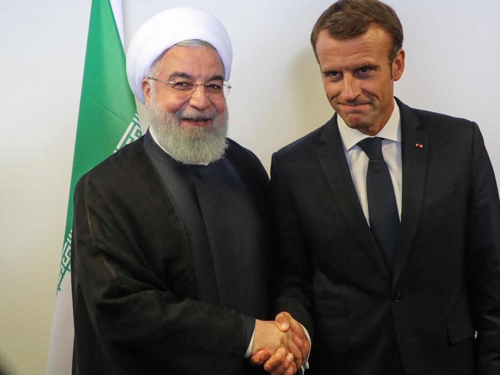 French President Emmanuel Macron (R) meets with Iranian President Hassan Rouhani at the UN. Picture: Ludovic Marin/AFP