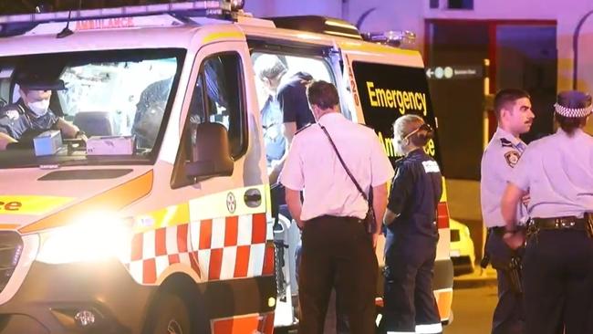 Emergency services were called to the burning building after 3.30am, where an unconscious man was rescued from an apartment unit. Picture: Channel 9.