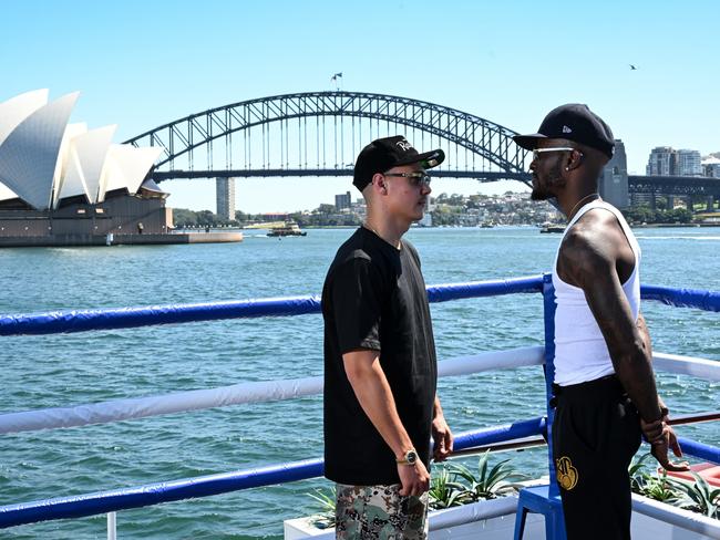 Tim Tszyu and Tony Harrison face off at Sydney Harbour, Picture: Grant Trouville