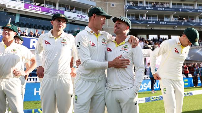 Marnus Labuschagne and David Warner following Day Five. Picture: Getty Images.