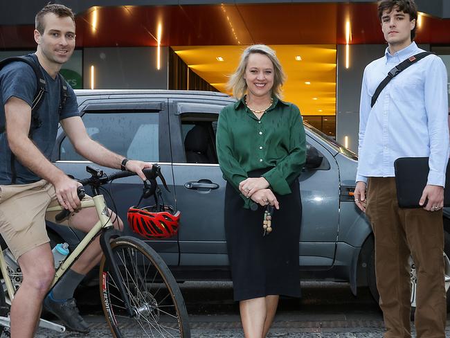 Commuter challenge - Box Hill to Southbank. Craig Dunlop on bicycle , Susie OÃBrien in car and Paddy McPhee on public transport  as part of the commuter challenge.Picture: Ian Currie