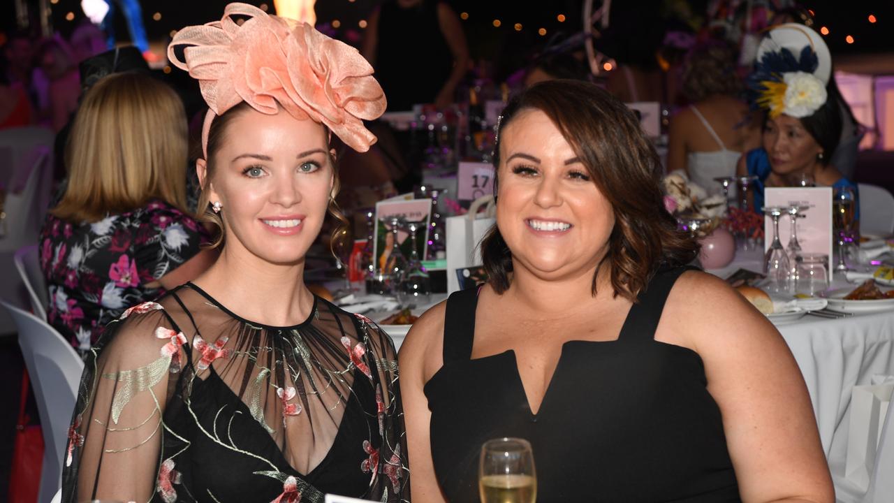 Leanne Hunt and Kirby Rice at the Darwin Turf Club Bridge Toyota Ladies' Day / Derby Day. Picture: KATRINA BRIDGEFORD