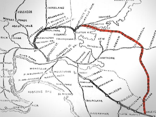 Melbourne 1889 Outer Circle Line rail map. Picture: Trove