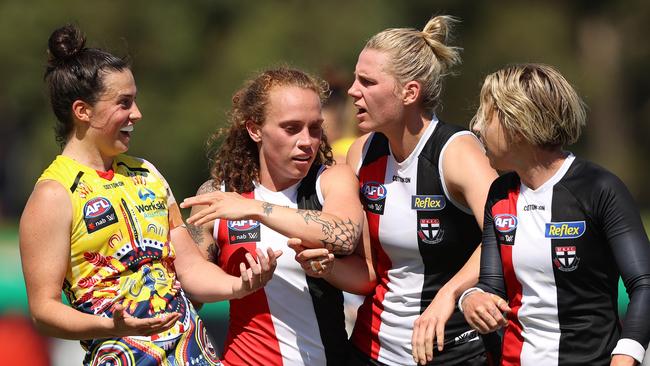 Eloise Jones fires up the Saints during their Round 10 clash this year. Picture: Robert Cianflone/Getty Images