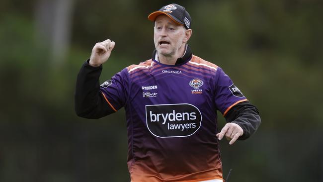 Wests Tigers coach Michael Maguire during training on Wednesday (Photo by Mark Evans/Getty Images)