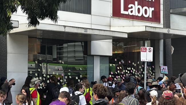 Students outside the Victorian Labor office. Picture: Rebecca Borg